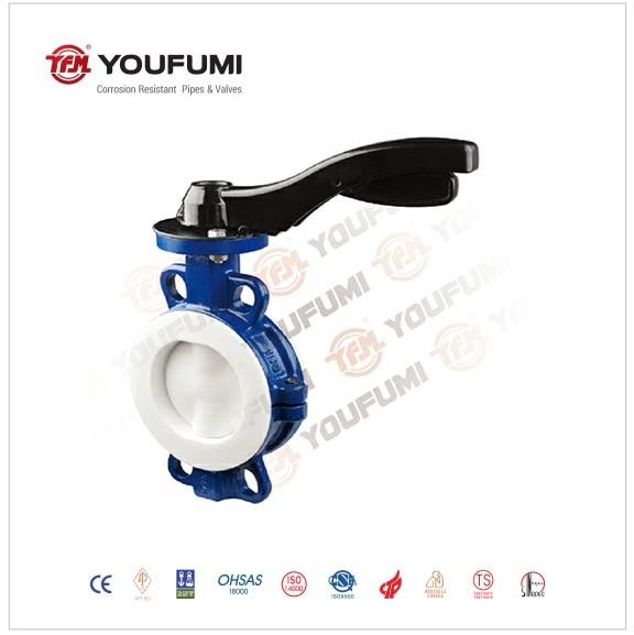 Corrosion Proof  CF8 PTFE Lined Butterfly Valve Wafer Type For Sea Water